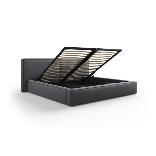 Dvigulė lova tamsiai pilkos spalvos audiniu dengta su sandėliavimo vieta su lovos grotelėmis 140x200 cm Arendal – Cosmopolitan Design-image-3