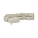 Iš kordinio velveto kampinė sofa kreminės spalvos (su kairiuoju kampu/„U“ formos) Ariella – Ropez