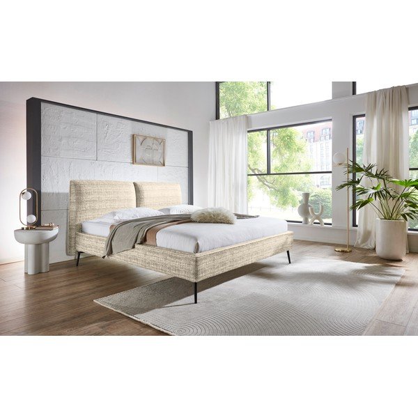 Smėlio spalvos dvigulė lova audiniu dengta be grotelių 200x200 cm Infinity – Meise Möbel-image-1