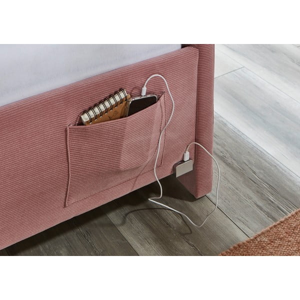 Rožinės spalvos kampinė iš audinio vaikiška lova be grotelių 120x200 cm Cool – Meise Möbel-image-4