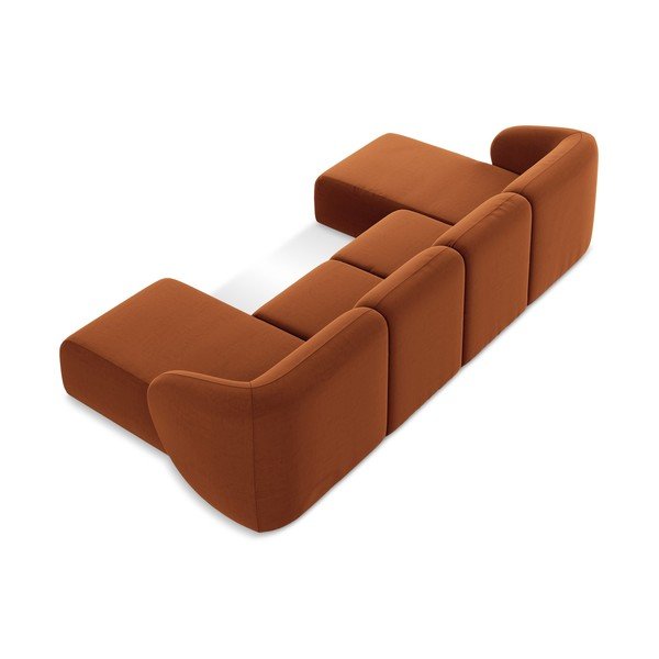 Terakotos spalvos kampinė sofa iš velveto („U“ formos) Lani – Makamii-image-3