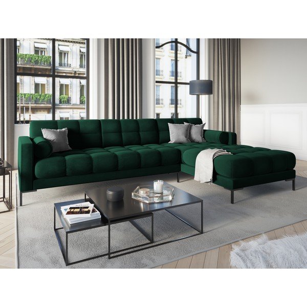 Tamsiai žalia aksominė kampinė sofa Cosmopolitan Design Bali, dešinysis kampas-image-1