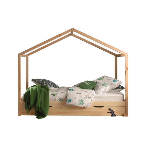 Naminė/ištraukiama iš pušies masyvo vaikiška lova natūralios spalvos su sandėliavimo vieta 90x200 cm DALLAS – Vipack