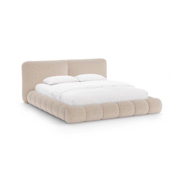 Pilkai smėlinės spalvos dvigulė lova audiniu dengta su sandėliavimo vieta su lovos grotelėmis 180x200 cm Solange – Micadoni 