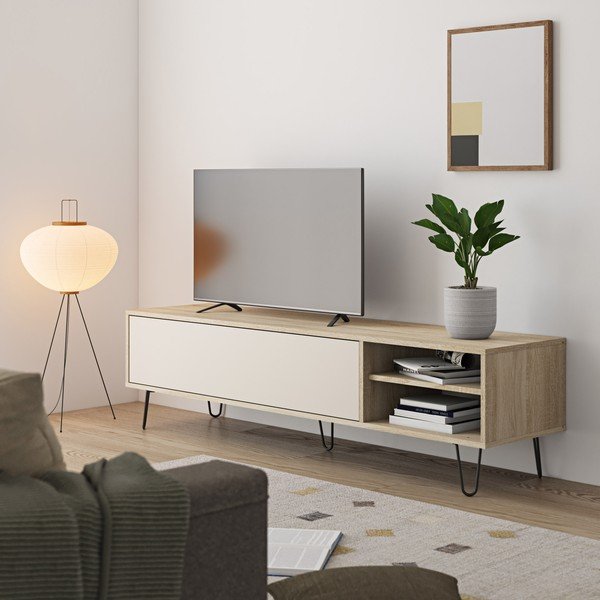 Kreminis ąžuolinis TV staliukas 165x44 cm Aero - TemaHome -image-4