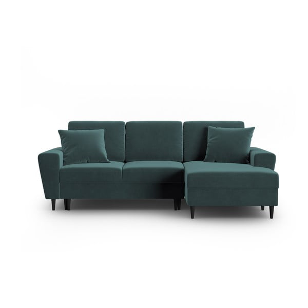 Smaragdinės spalvos iš velveto sulankstoma/su sandėliavimo vieta kampinė sofa (su dešiniuoju kampu/su gultu) Kyoto – Cosmopolitan Design