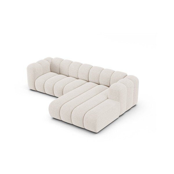 Kreminės spalvos kampinė sofa iš šenilinio audinio (su dešiniuoju kampu/su gultu) Lupine – Micadoni -image-2