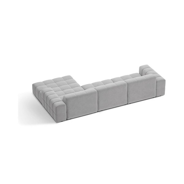 Šviesiai pilkos spalvos kampinė sofa iš velveto (su dešiniuoju kampu/su gultu) Chicago – Cosmopolitan Design-image-2
