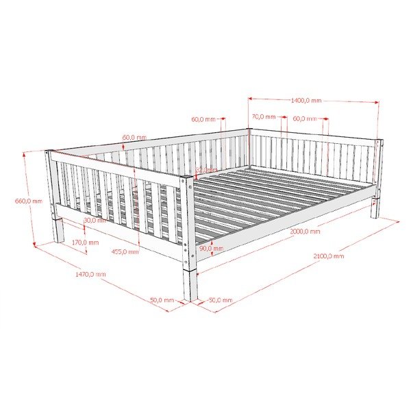 Natūralios spalvos iš pušies masyvo vaikiška lova su lovos grotelėmis 140x200 cm Dallas – Vipack-image-4