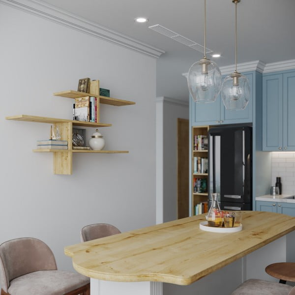 Kelių aukštų sieninė lentyna natūralios spalvos iš ąžuolo 123 cm Leo – Kalune Design-image-1