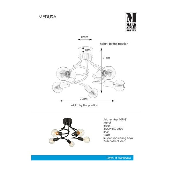 Juodas lubinis šviestuvas Markslöjd Medua Ceiling 5L-image-1