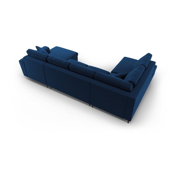 Mėlynos spalvos iš velveto sulankstoma/su sandėliavimo vieta kampinė sofa (su kairiuoju kampu/„U“ formos) Kyoto – Cosmopolitan Design-image-4
