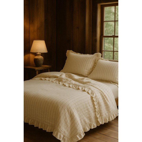 Smėlio spalvos iš ranforce medvilnės dvigulė/itin ilga patalynė 240x220 cm Amalia Striped – Mila Home Luxury