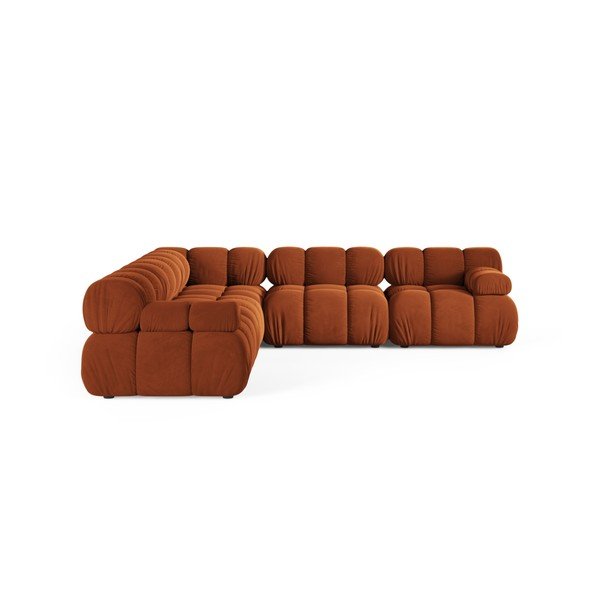 Terakotos spalvos modulinė kampinė sofa iš velveto – Micadoni -image-2