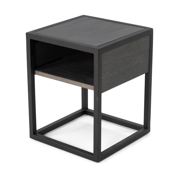 Naktinis staliukas juodos spalvos/pilkos spalvos su ąžuolo masyvo stalviršiu su lentynomis Diva – Spinder Design
