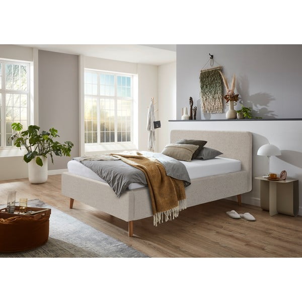 Smėlio spalvos dvigulė lova audiniu dengta su sandėliavimo vieta su lovos grotelėmis 140x200 cm Mattis – Meise Möbel-image-1