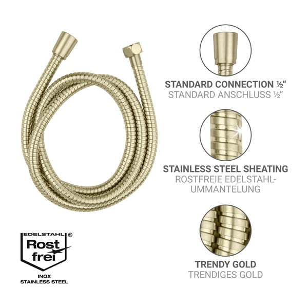 Matinės auksinės spalvos iš nerūdijančio plieno dušo žarna 150 cm Brass – Wenko-image-2