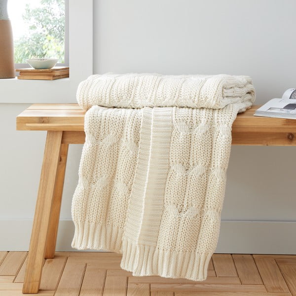 Balta/smėlio spalvos megzta antklodė ir pledas 130x170 cm Chunky Marl Knit – Catherine Lansfield