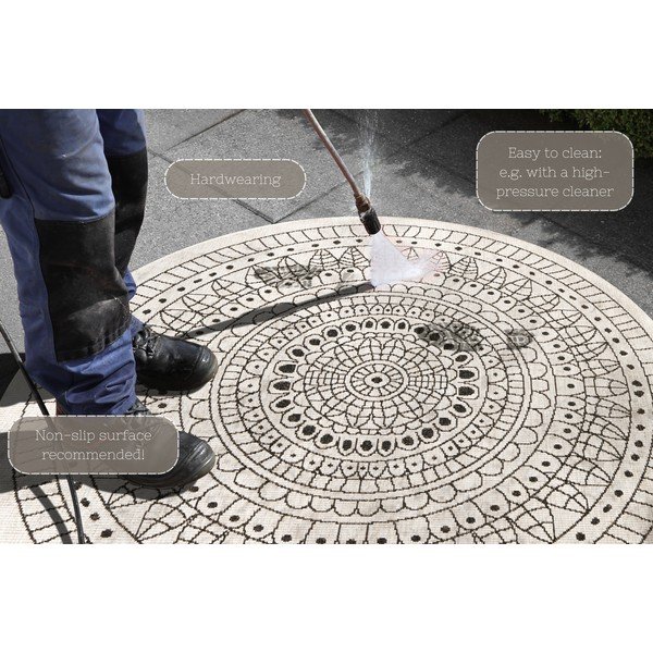 Juodos ir kreminės spalvos lauko kilimas NORTHRUGS Porto, ø 200 cm-image-4
