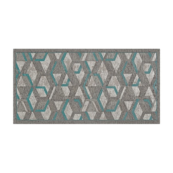 Veliūrinis mėlynos ir pilkos spalvos kilimas Floorita Velour Hypnotik, 55 x 115 cm-image-2