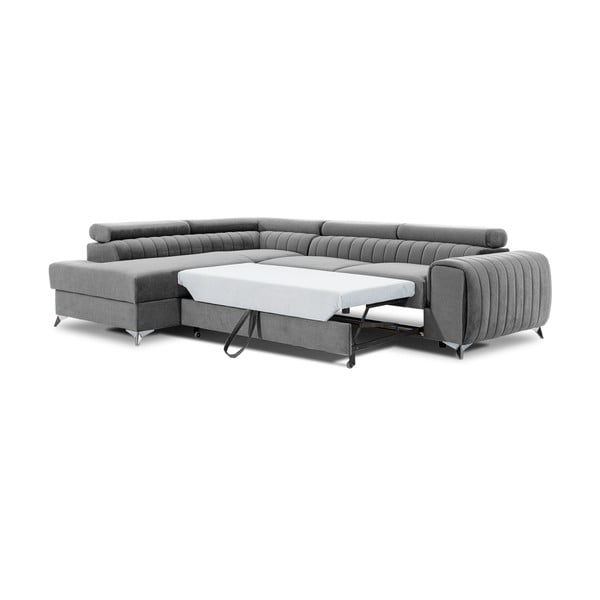 Pilkos spalvos iš velveto sulankstoma/su sandėliavimo vieta kampinė sofa (su kairiuoju kampu/„L“ formos) Laurence – ELTAP-image-3