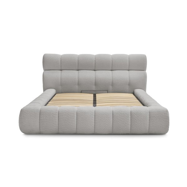 Dvigulė lova šviesiai pilkos spalvos audiniu dengta su sandėliavimo vieta su lovos grotelėmis 160x200 cm Mont Blanc – Bobochic Paris-image-2