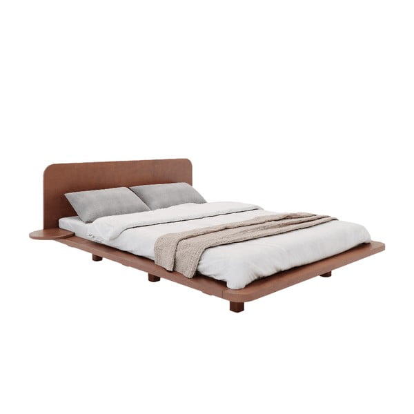 Ruda bukmedžio medienos dvigulė lova 200x200 cm Japandic - Skandica