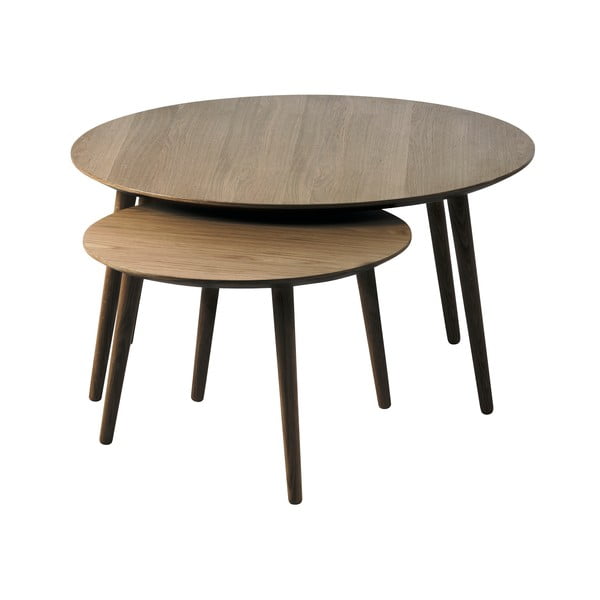 Apvalios formos kavos staliukai rudos spalvos 2 vnt. iš ąžuolo ø 88 cm Adda – Unique Furniture