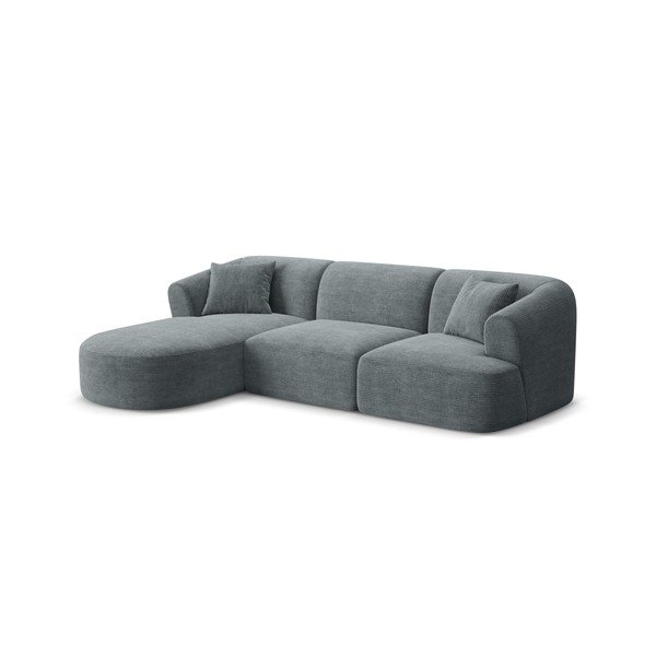 Tamsiai pilkos spalvos kampinė sofa iš kordinio velveto (su kairiuoju kampu/su gultu) Campi – Cosmopolitan Design-image-1