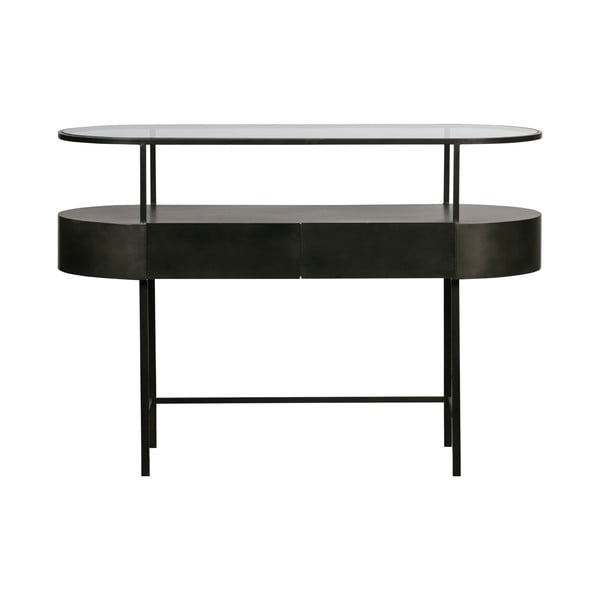 Tamsiai pilkas sandėliavimo stalas su stiklo stalviršiu WOOOD Imani
