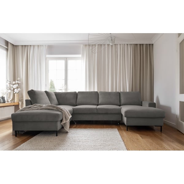 Iš kordinio velveto sulankstoma kampinė sofa pilkos spalvos (su kairiuoju kampu) Lofty Lilly – Miuform-image-1