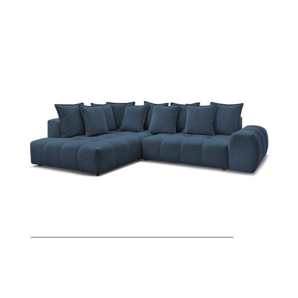 Tamsiai mėlynos spalvos iš šenilinio audinio sulankstoma/su sandėliavimo vieta kampinė sofa (su kairiuoju kampu/„L“ formos) Everest – Bobochic Paris-image-3