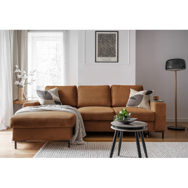 Iš kordinio velveto sulankstoma kampinė sofa oranžinės spalvos/rudos spalvos (su kairiuoju kampu) Lofty Lilly – Miuform-image-4