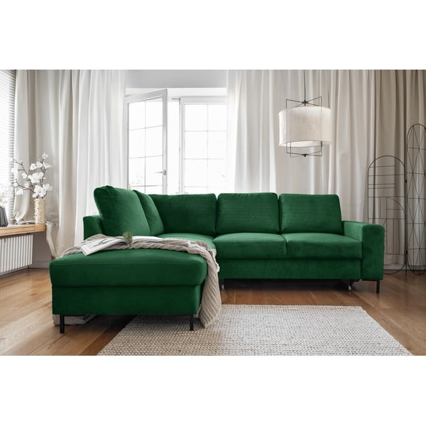 Iš kordinio velveto sulankstoma kampinė sofa tamsiai žalios spalvos (su kairiuoju kampu) Lofty Lilly – Miuform-image-4