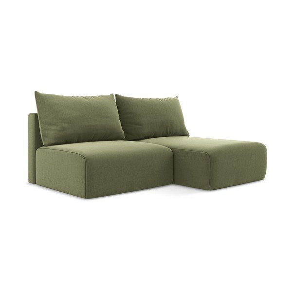 Žalios spalvos sulankstoma/su sandėliavimo vieta kampinė sofa iš velveto (su dešiniuoju kampu/su gultu) Kalena – Makamii-image-2