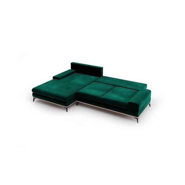 Žalia kampinė sofa-lova su aksomo apmušalais Windsor & Co Sofas Astre, kairysis kampas-image-4