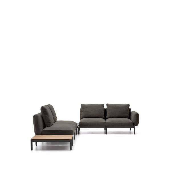 Tamsiai pilkos spalvos iš audinio sodo sofa („L“ formos) Sorells – Kave Home-image-4