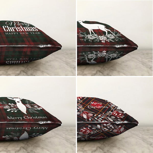 4 kalėdinių pagalvių užvalkalų rinkinys Minimalist Cushion Covers Tartan Merry Christmas, 55 x 55 cm-image-1
