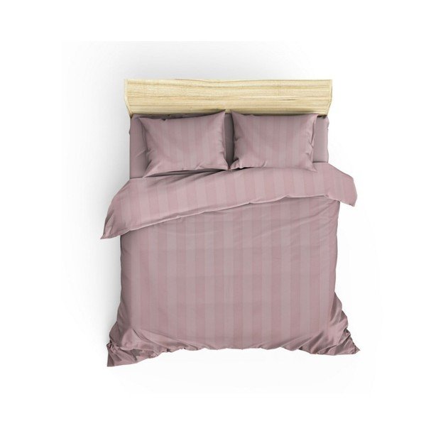 Růžové povlečení na dvoulůžko s prostěradlem z bavlněného saténu Hobby Wafel, 200 x 220 cm