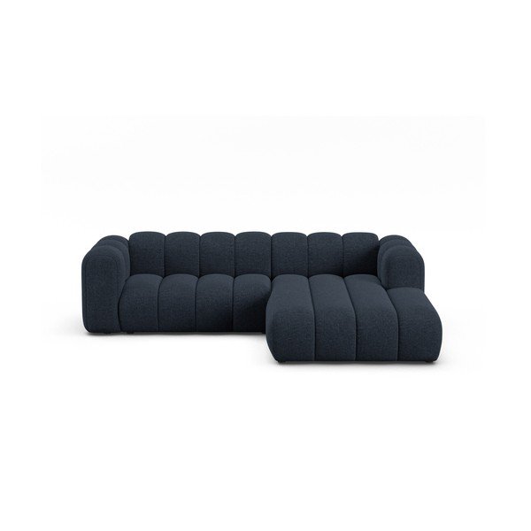 Tamsiai mėlynos spalvos kampinė sofa iš šenilinio audinio (su dešiniuoju kampu/su gultu) Lupine – Micadoni 