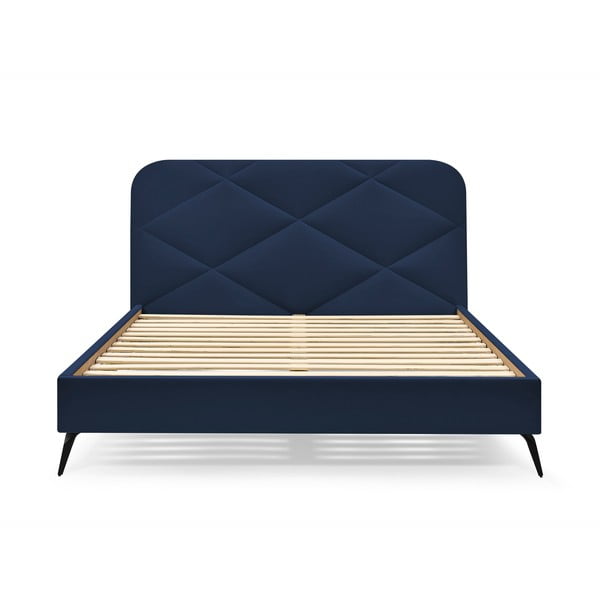 Dvigulė lova tamsiai mėlynos spalvos audiniu dengta su lovos grotelėmis 180x200 cm Prune – Bobochic Paris-image-3