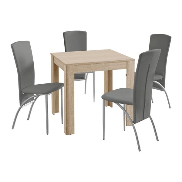 Valgomojo stalo ir 4 smėlio spalvos valgomojo kėdžių komplektas "Støraa Lori Nevada Duro Oak Light Grey