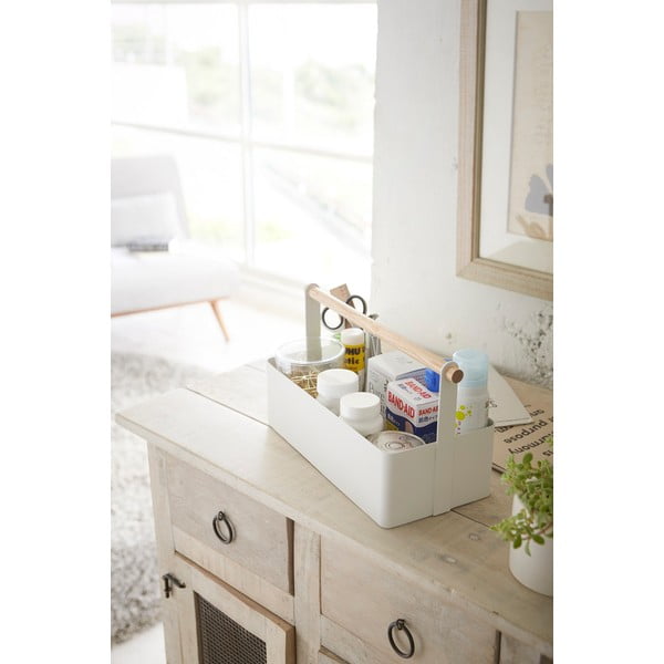 Balta daugiafunkcinė dėžė su buko medienos detalėmis YAMAZAKI Tosca, 29 cm ilgio-image-2