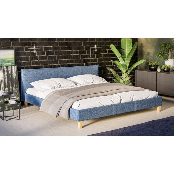 Mėlyna minkšta dvigulė lova su grotelėmis 200x200 cm Tina - Ropez-image-2