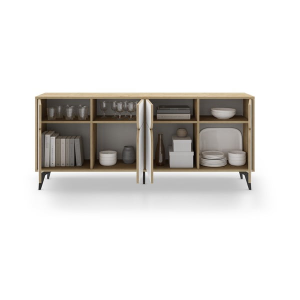 Žema šoninė spintelė baltos spalvos/natūralios spalvos iš ąžuolo 185x79 cm Nola – Marckeric-image-3