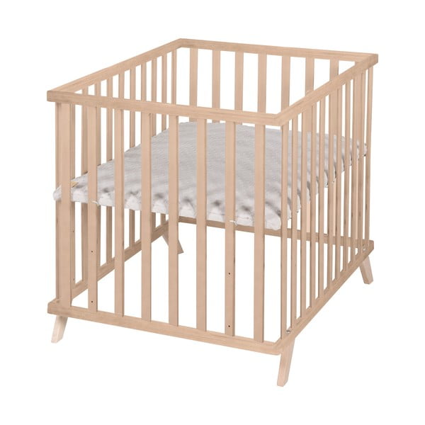 Natūralios spalvos iš buko masyvo maniežas vaikams reguliuojamas aukštis 75x100 cm Lil Planet – Roba-image-3