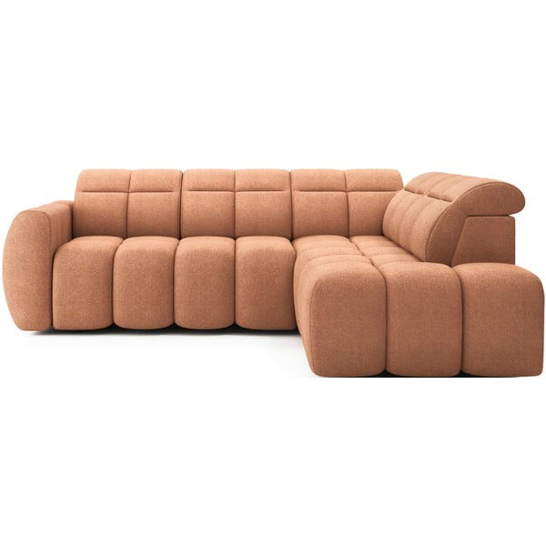 Rausvos spalvos iš boucle sulankstoma/su sandėliavimo vieta kampinė sofa (su dešiniuoju kampu/„L“ formos) Falconn – ELTAP