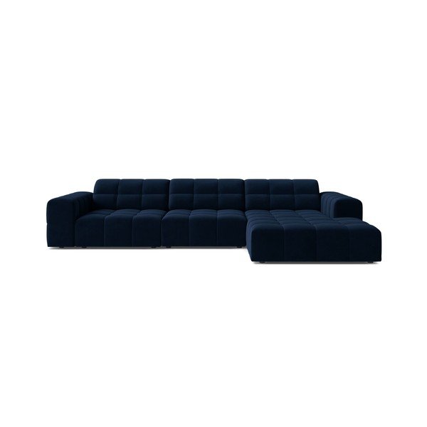 Tamsiai mėlynos spalvos kampinė sofa iš velveto (su dešiniuoju kampu/su gultu) Chicago – Cosmopolitan Design