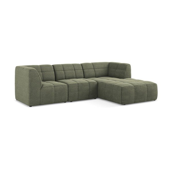 Žalios spalvos kampinė sofa iš boucle (su dešiniuoju kampu/su gultu) Aloha – Makamii-image-2