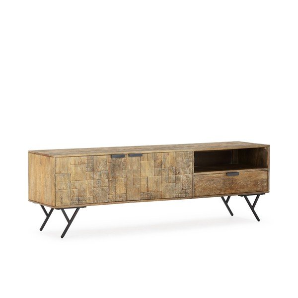 Natūralios spalvos iš mango masyvo TV spintelė 175x55x40 cm Priya – MOME